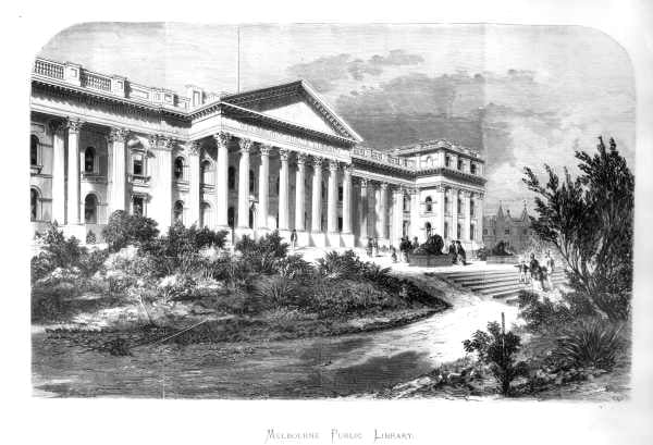 Engraving of proposed Melbourne Public Library, 1865