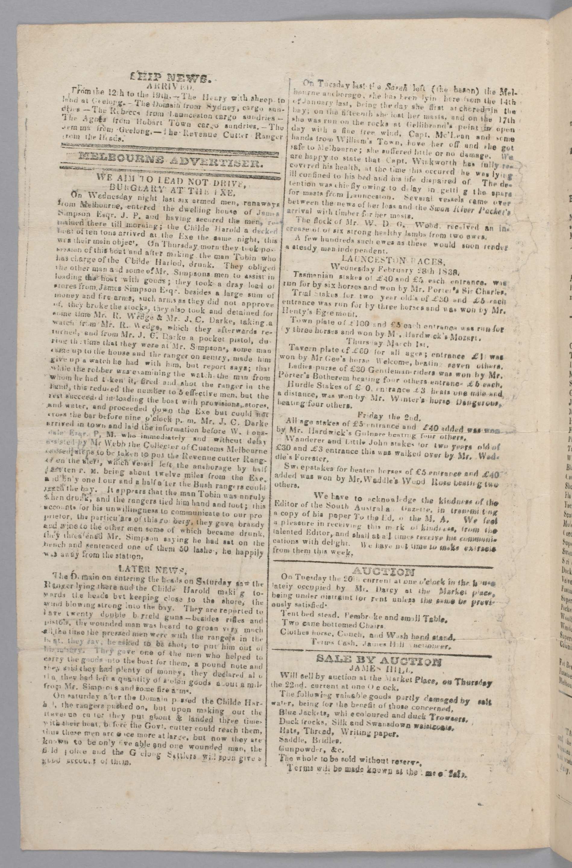 Melbourne Advertiser, manuscript 