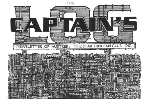 Detail of black and white fanzine with Captains Log in masthead and graphics