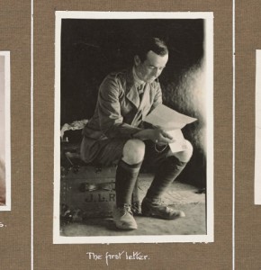Photo of 3 pictures of a man in uniform pasted into an album