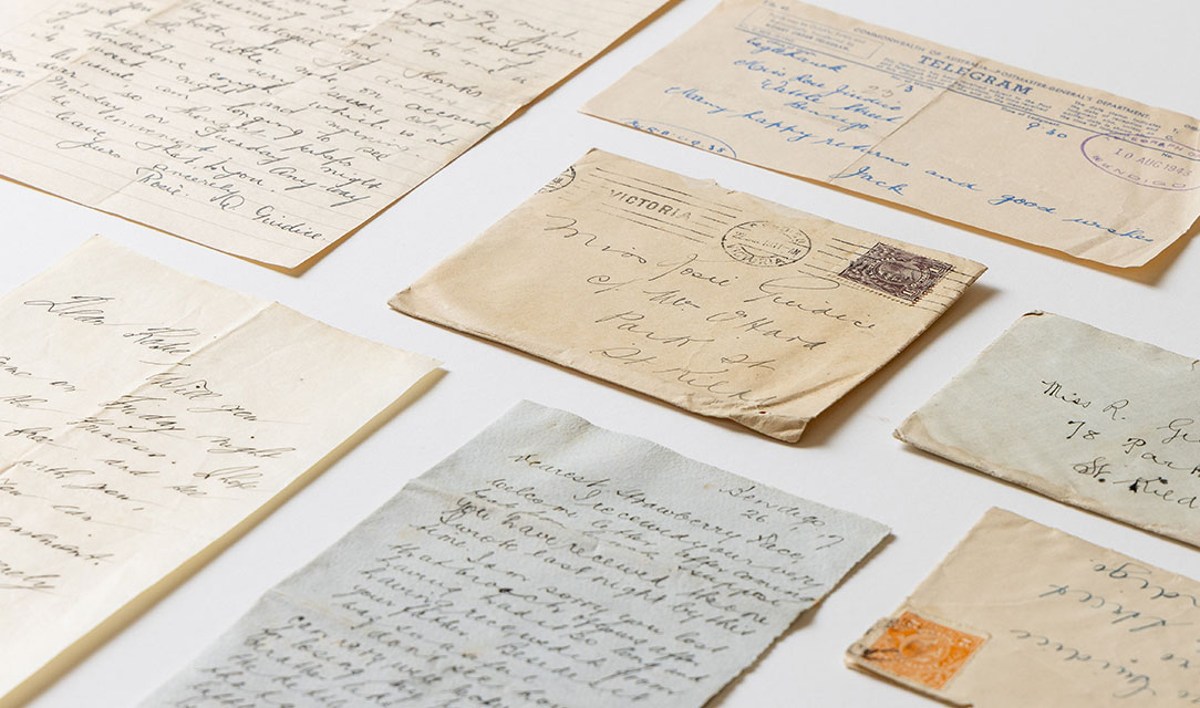Close up of letters featured in the exhibition Rebel Heart: Love letters and other declarations