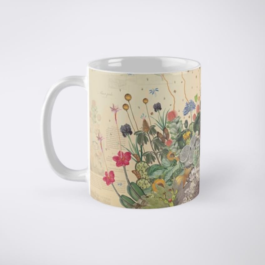 Coffee mug with picture of colourful floral bouquet