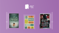 Purple tile with three book cover: The Silence of Water by Sharron Booth; Rules: A Short History of What We Live By by Lorraine Daston; The Greatest Spy Writers of the 20th Century: Buchan, Fleming and Le Carré by Phil Carradice 