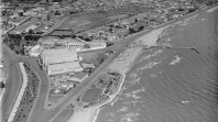 Black and while aerial shot of St Kilda foreshore