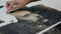 Black and white portrait on a table