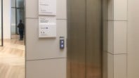 The closed doors of a lift