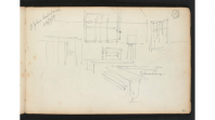 Black and white sketch of tables and chairs