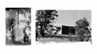 Two black and white image of TV towers