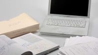 Peter Carey's G4 laptop and manuscripts