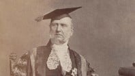 sepia photo of Sir Redmond Barry in Chancellor's robes