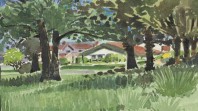 Calendar page showing a garden, 23 August 1920, by Robert Haddon