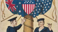 Detail of postcard honouring the American Fleet's visit, 1908