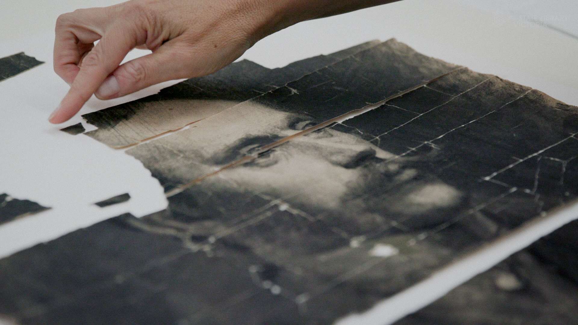 Black and white portrait on a table