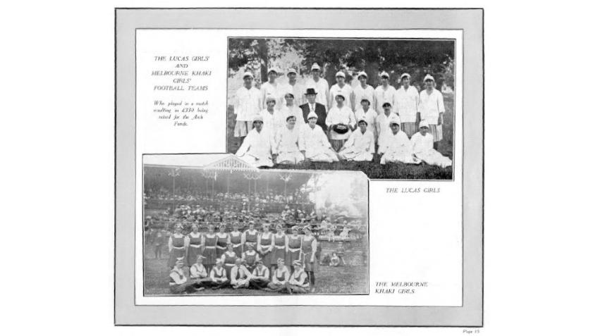 Two black and white photographs of women football teams