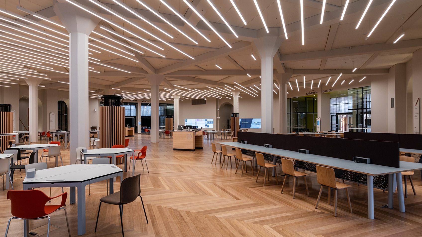 information centre with long empty tables