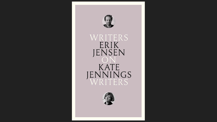 black background with mauve book cover, writing in black and white with small circular photos of Erik Jensen and Kate Jennings