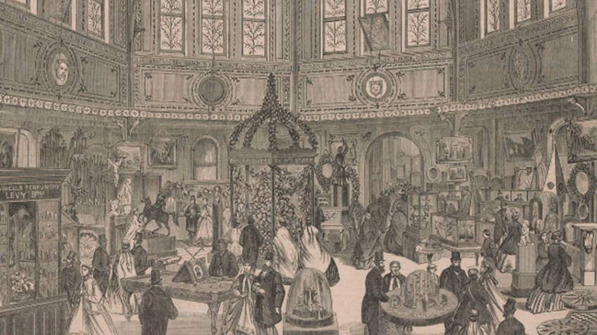 engraving of Victorian-era exhibition
