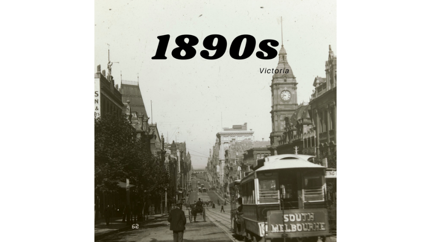 Black and white image of a town with '1890s' in text