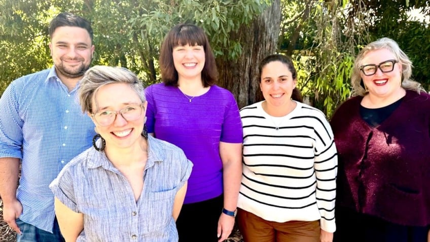 Photo of Referral Pathways Project team members: Ayden, Cos, Kate, Analise and Vivienne