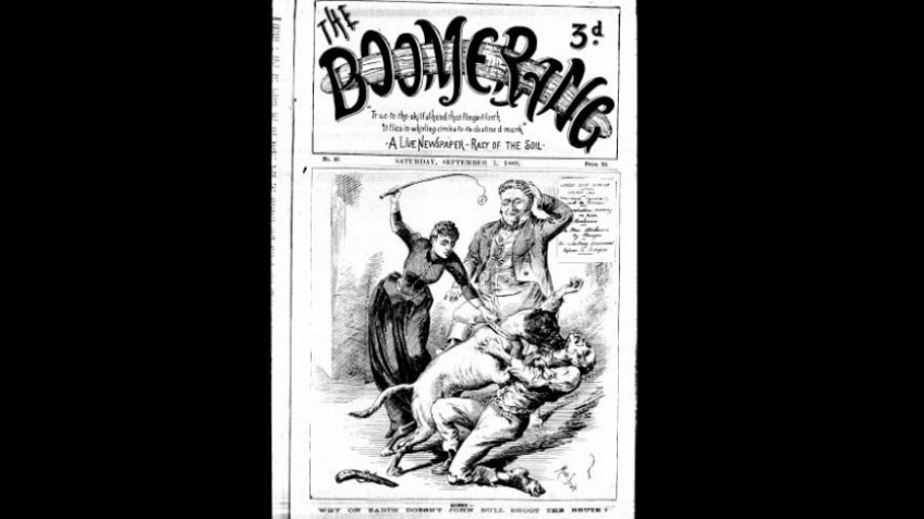 1889 cover of satirical journal 'The Boomerang'
