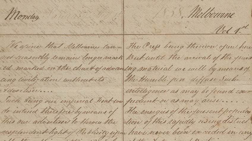 First handwritten 'Melbourne Advertiser', 1838