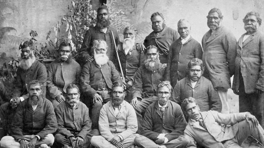 Aboriginal men of high degree at Coranderrk Station, Healesville