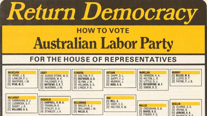ALP how-to-vote card for the 1975 federal election