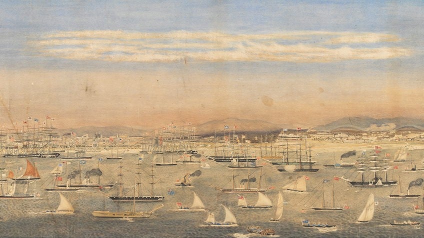 Watercolour of 'View of the north shore, Port Melbourne', WFE Liardet, 1862