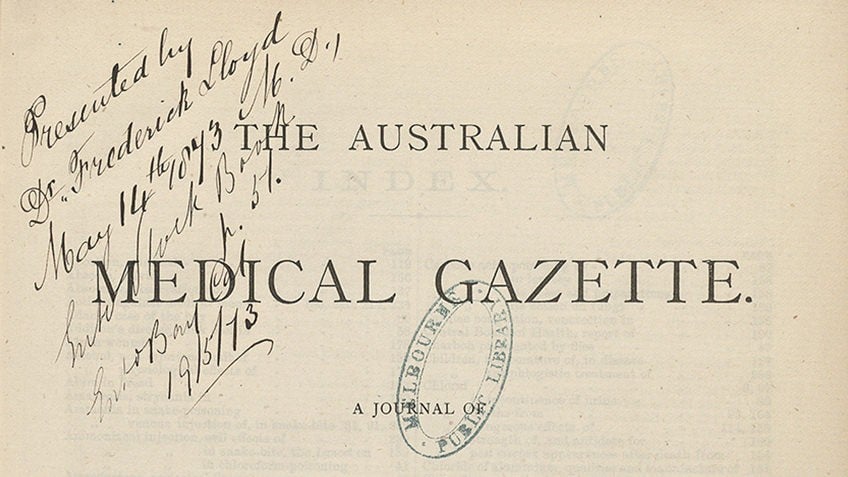 sepia journal cover with the title in capitals and 'presented by Dr Frederick Lloyd' in handwriting 