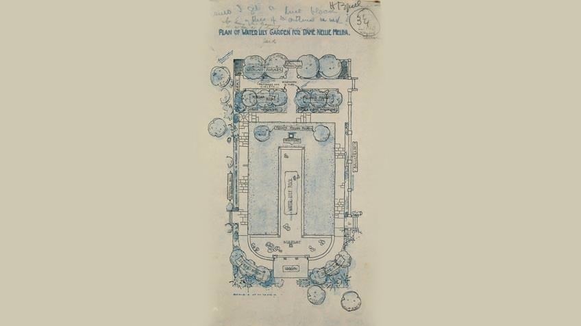 Plan of water lily garden for Dame Nellie Melba, 1927