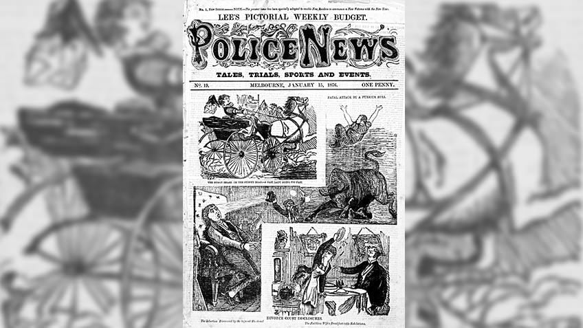 'Divorce court disclosures', cover page from 'Police News', 15 January 1876