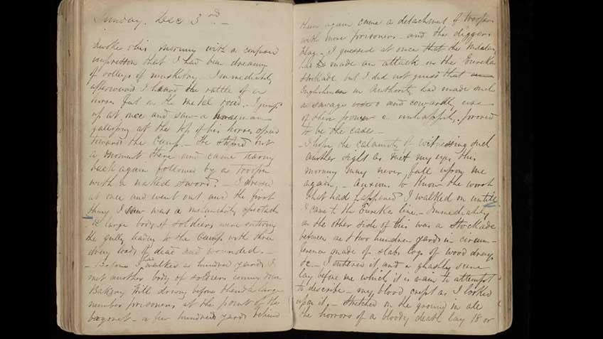 Double spread of Charles Evans' diary, 1854