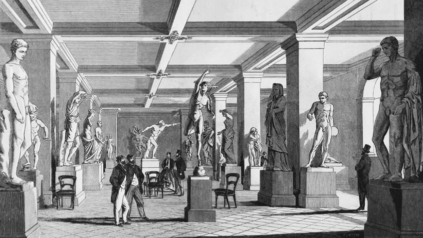 engraving of sculpture gallery in State Library