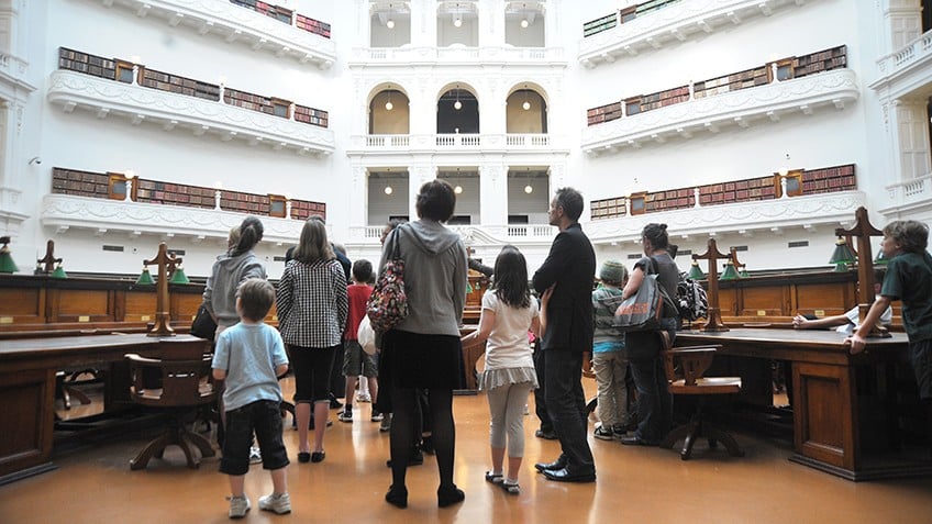 Photograph of a tour group in the La Trobe Reading Room