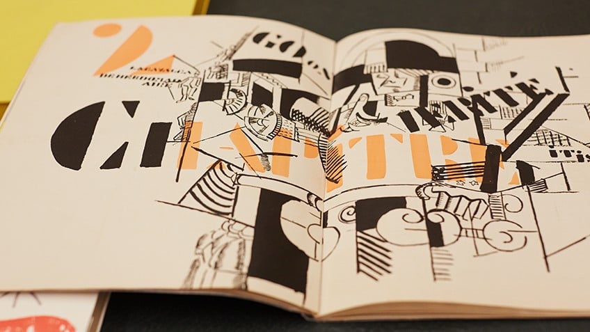 Illustrated pages of a book with Modernist drawings