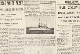 historical newspaper from WWI with Great White Fleet headline