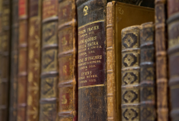 A row of old and weathered book spines