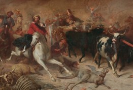 William Strutt, 'Black Thursday, February 6th, 1851' (detail), 1864, oil on canvas, State Library Victoria Painting of people fleeing a large bushfire