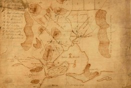 Port Phillip Association map Sepia hand-drawn map of the initial surveying of the Port Phillip area, including Port Phillip Bay