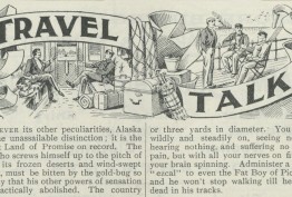 Newspaper snippet with the words Travel Talk, cartoons and text