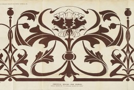 Sepia drawing of a 19th-century frieze detail for decorators featuring poppies