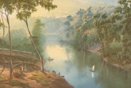 Colour print of painting by N Chevalier of the Yarra River at Studley Park by C Troedel & Co, 1865 Colour print of painting by N Chevalier of the Yarra River at Studley Park by C Troedel & Co, 1865