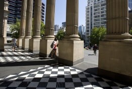 Photograph of the State Library forecourt and columns