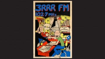 3RRR poster showing a boy listening to 3RRR while telling his mum 