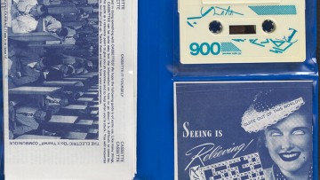 Fast Forward blue background with cassette and