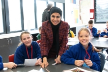 Author Huda Hayek with two students from Yea Primary School for the Young Regional Writers' Program