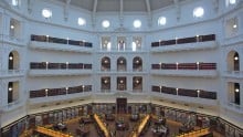 The spectacular domed ceiling, ornate balconies & floor of the La Trobe Reading Room