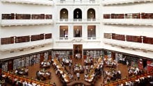 View from balcony overlooking La Trobe Reading Room, State Library Victoria