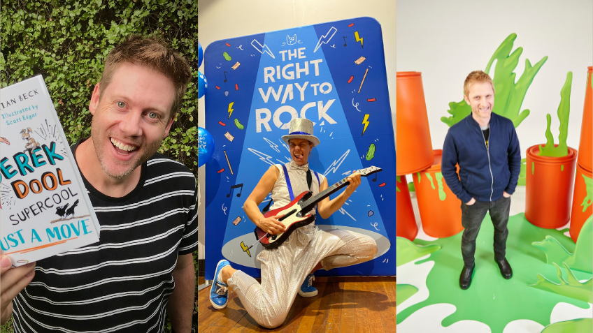 Three headshots of people holding their books